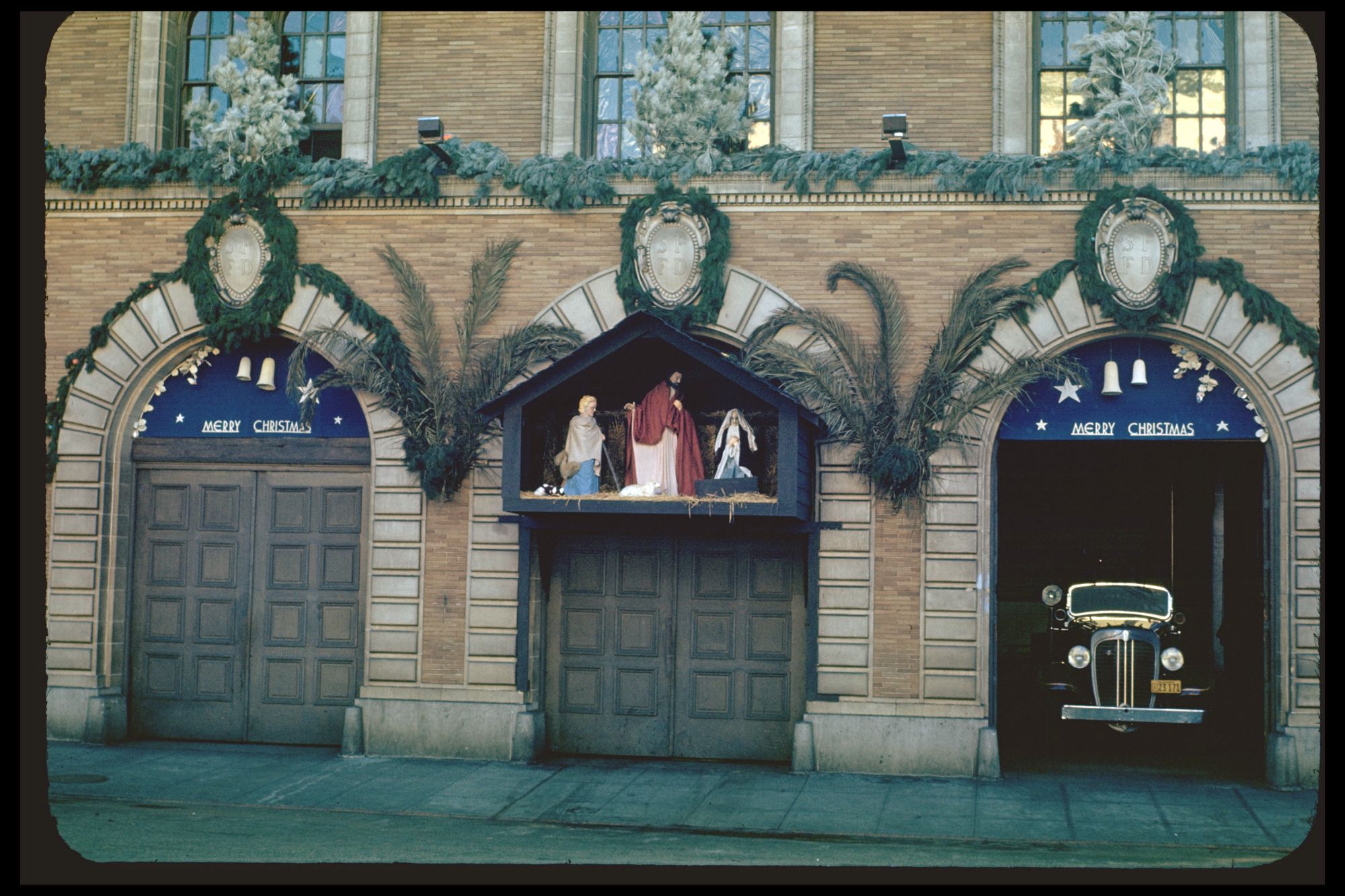 Fire station decorated for Christmas