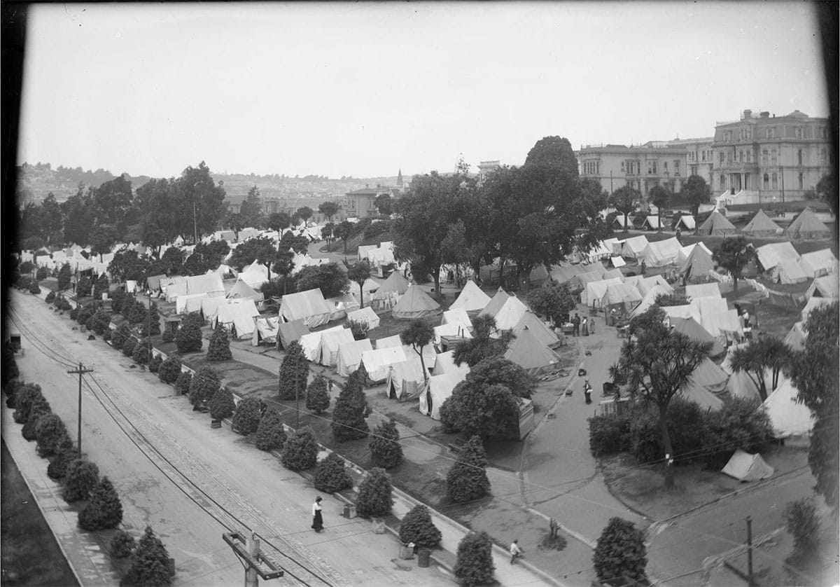 park and tents after earthquake