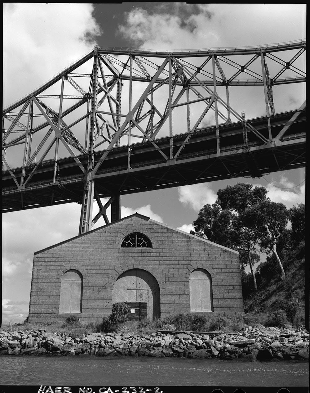 torpedo storehouse building and Bay Bridge