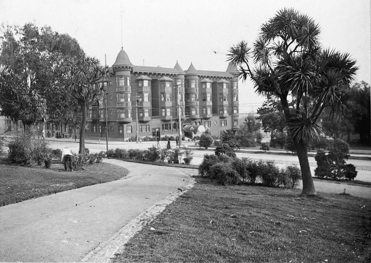 park and apartment building