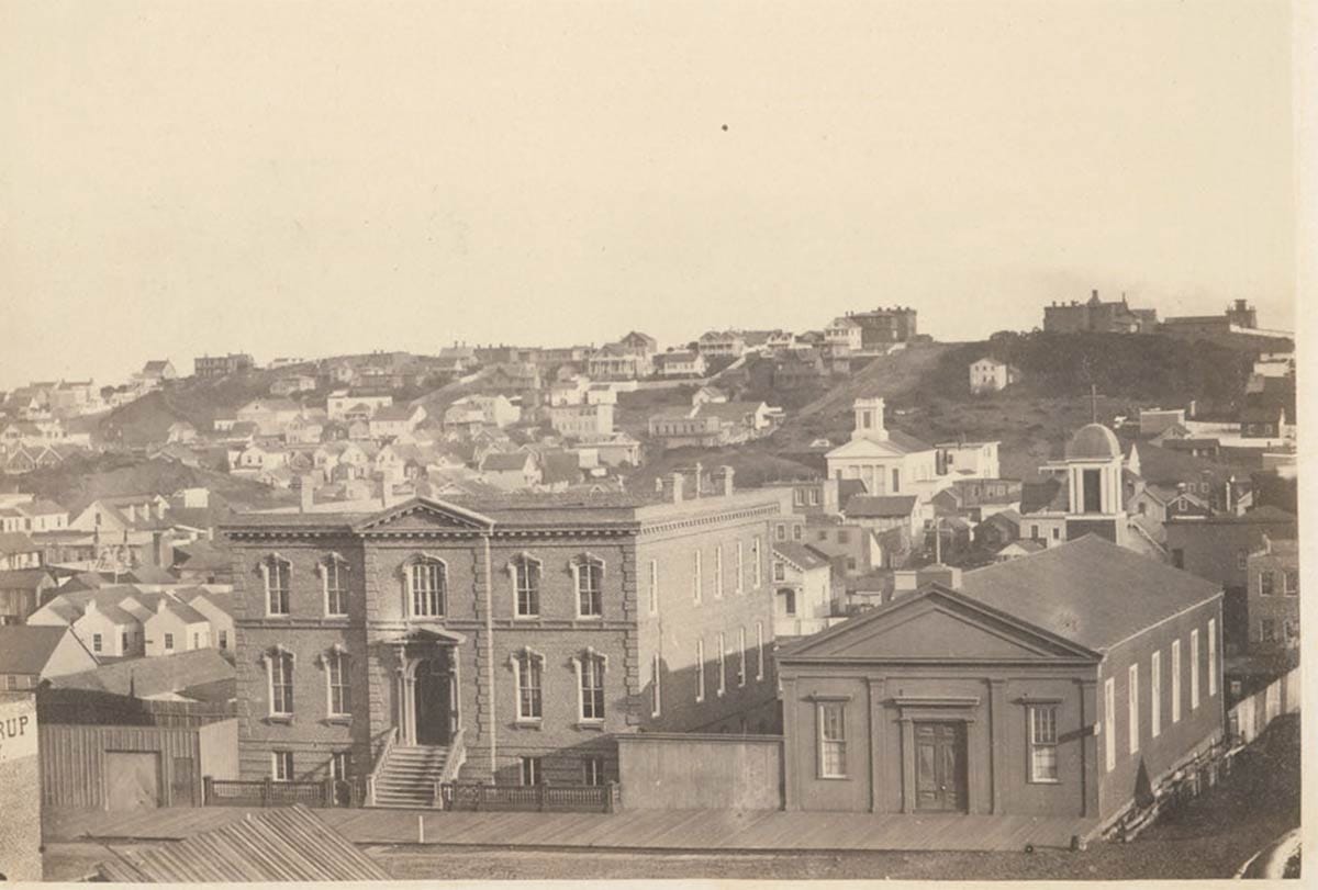 Orphanage and church on Market Street in 1855.